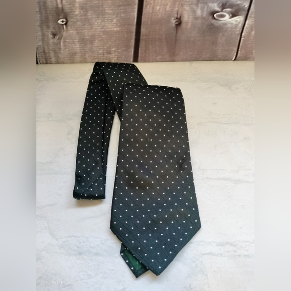 Lauren Ralph Lauren Silk Necktie Tie Textured Black White Dots Hand Finished. T - Picture 1 of 9